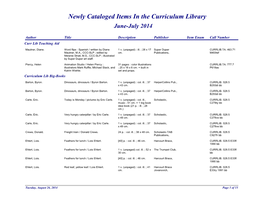 Newly Cataloged Items in the Curriculum Library June-July 2014