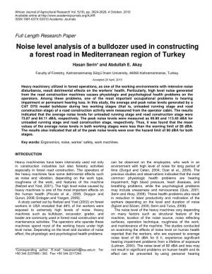 Noise Level Analysis of a Bulldozer Used in Constructing a Forest Road in Mediterranean Region of Turkey