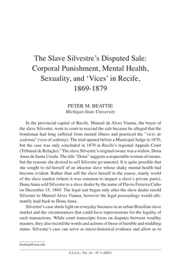 The Slave Silvestre's Disputed Sale: Corporal Punishment