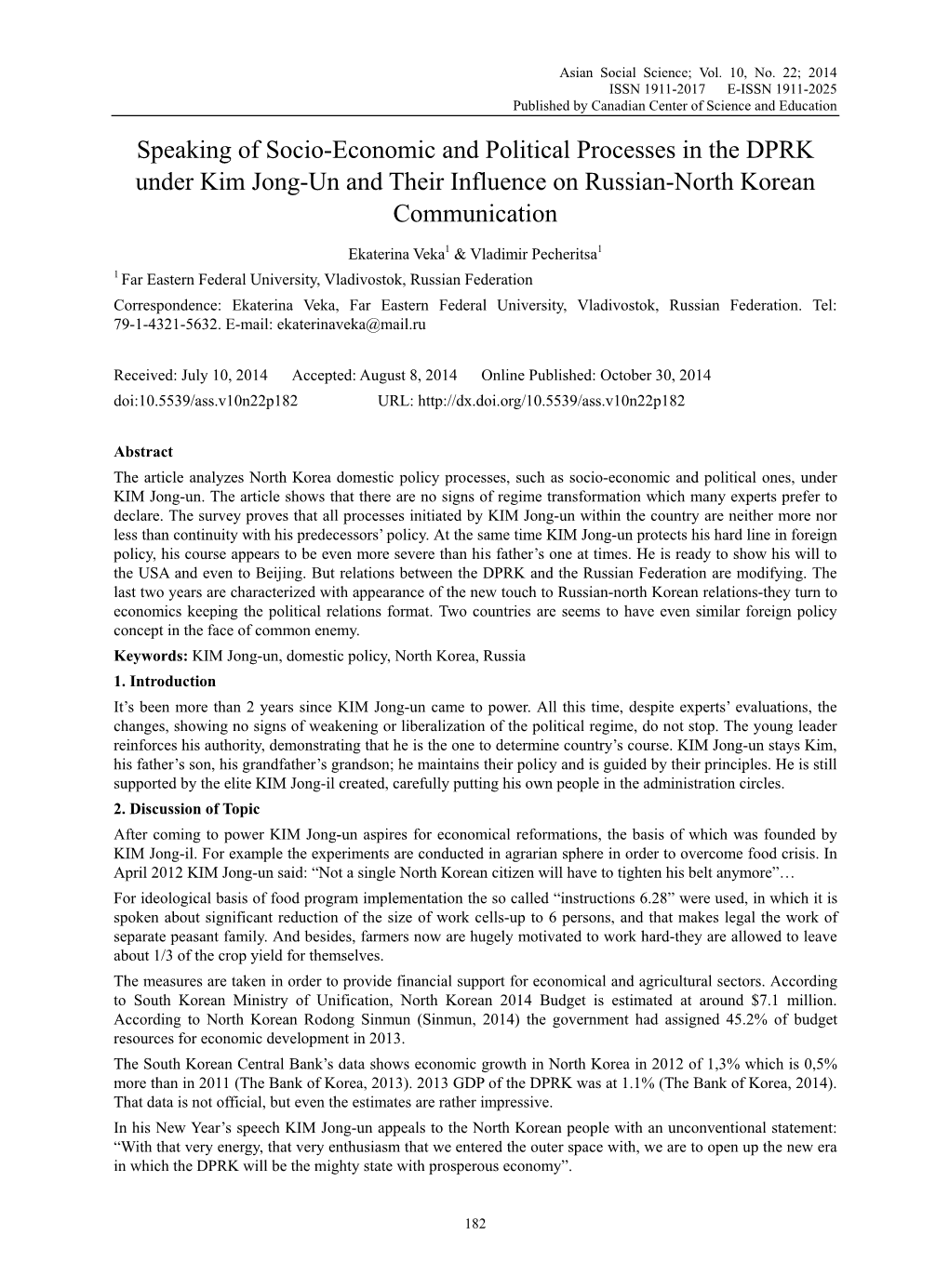 Speaking of Socio-Economic and Political Processes in the DPRK Under Kim Jong-Un and Their Influence on Russian-North Korean Communication