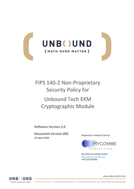FIPS 140-2 Non-Proprietary Security Policy for Unbound Tech EKM Cryptographic Module