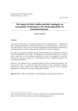 The Impact of Role Conflict and Role Ambiguity on Accountants’ Performance: the Moderating Effect of Emotional Quotient
