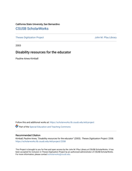 Disability Resources for the Educator