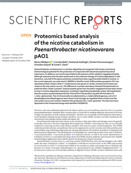 Proteomics Based Analysis of the Nicotine Catabolism In