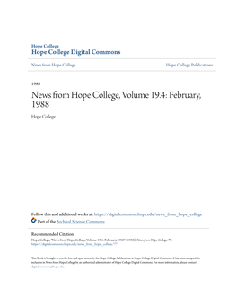 News from Hope College, Volume 19.4: February, 1988 Hope College