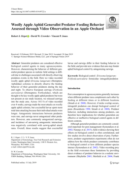 Woolly Apple Aphid Generalist Predator Feeding Behavior Assessed Through Video Observation in an Apple Orchard