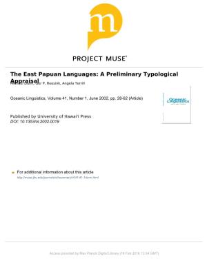 The East Papuan Languages: a Preliminary Typological Appraisal
