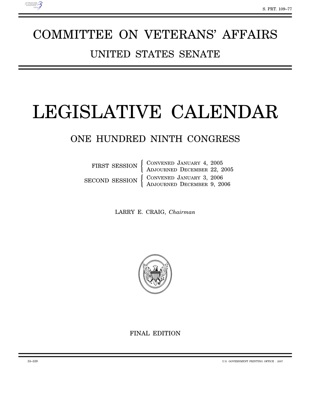 Legislative Calendar