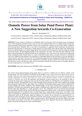 Osmotic Power from Solar Pond Power Plant: a New Suggestion Towards Co-Generation