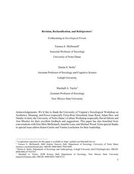 1 Revision, Reclassification, and Refrigerators* Forthcoming In