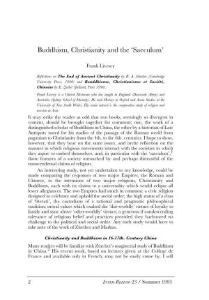 Buddhism, Christianity and the 'Saeculum'