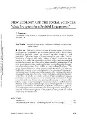 NEW ECOLOGY and the SOCIAL SCIENCES: What Prospects for a Fruitful Engagement?