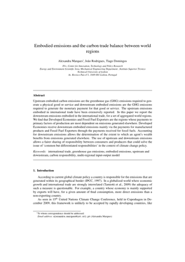 Embodied Emissions and the Carbon Trade Balance Between World Regions