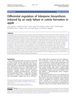 Differential Regulation of Triterpene Biosynthesis Induced by an Early Failure in Cuticle Formation in Apple Luigi Falginella1,2, Christelle M