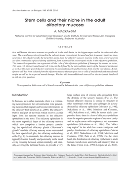 Stem Cells and Their Niche in the Adult Olfactory Mucosa