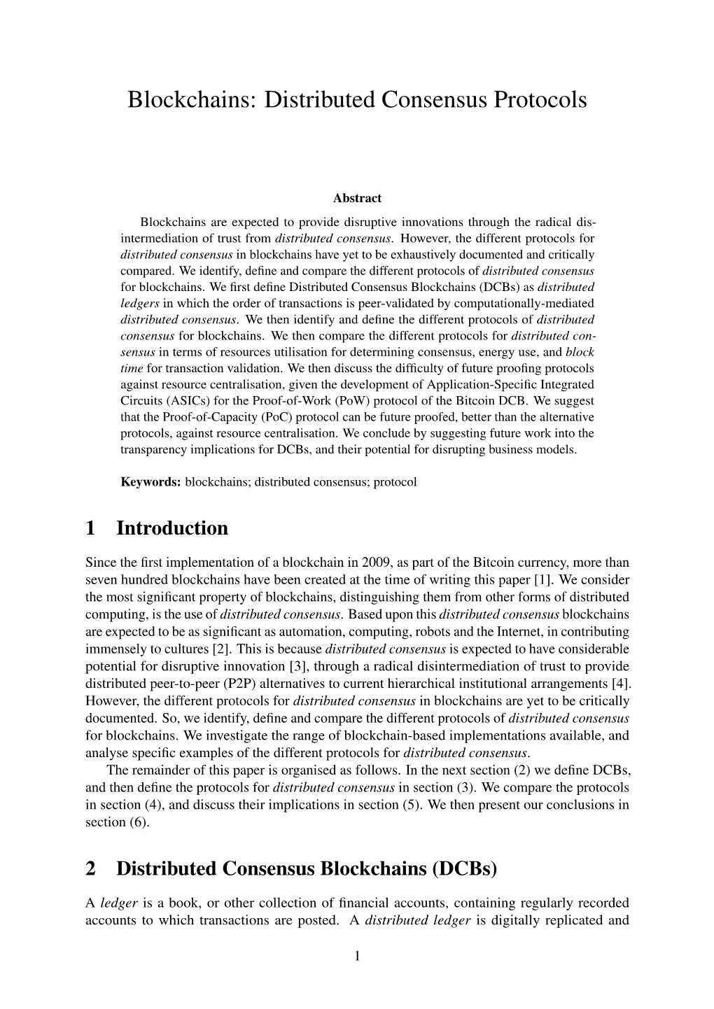 Blockchains: Distributed Consensus Protocols