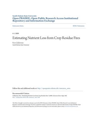 Estimating Nutrient Loss from Crop Residue Fires Ron Gelderman South Dakota State University