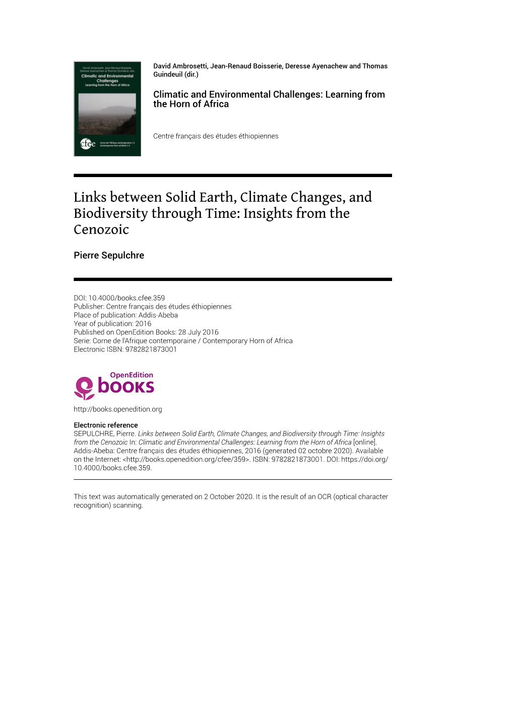 Links Between Solid Earth, Climate Changes, and Biodiversity Through Time: Insights from the Cenozoic