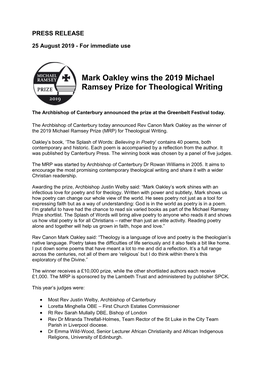Press Release 25Th August 2019 – Winner