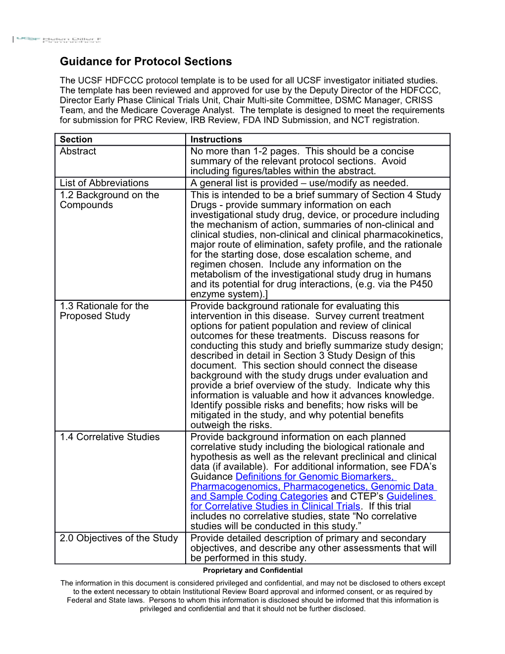 Guidance for Protocol Sections