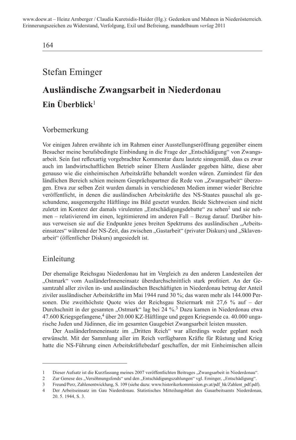 Stefan Eminger Ausländische Zwangsarbeit in Niederdonau Ein Überblick1