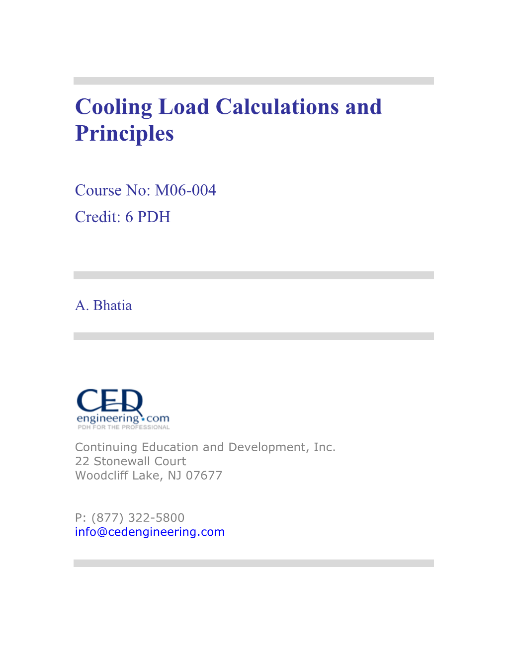 Cooling Load Calculations and Principles