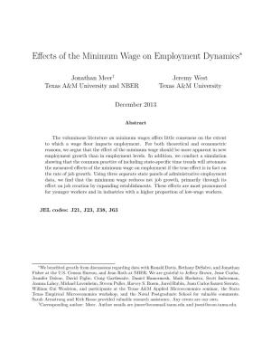 Effects of the Minimum Wage on Employment Dynamics