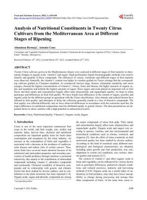 Analysis of Nutritional Constituents in Twenty Citrus Cultivars from the Mediterranean Area at Different Stages of Ripening