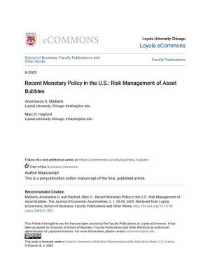 Recent Monetary Policy in the US