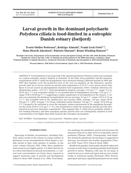 Larval Growth in the Dominant Polychaete Polydora Ciliata Is Food-Limited in a Eutrophic Danish Estuary (Isefjord)