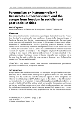 Grassroots Authoritarianism and the Escape from Freedom in Socialist and Post-Socialist Cities