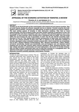 Appraisal of the Economic Activities of Termites: a Review