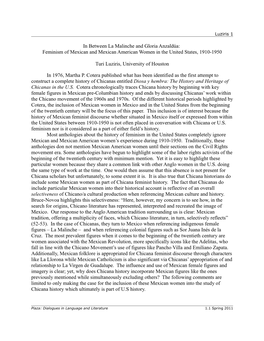 In Between La Malinche and Gloria Anzaldúa: Feminism of Mexican and Mexican American Women in the United States, 1910-1950