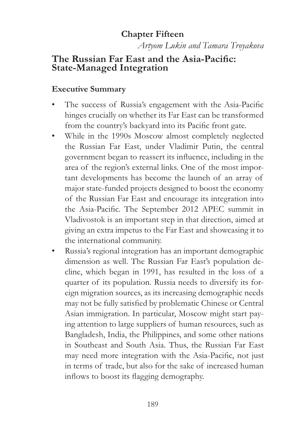 The Russian Far East and the Asia-Pacific: State-Managed Integration