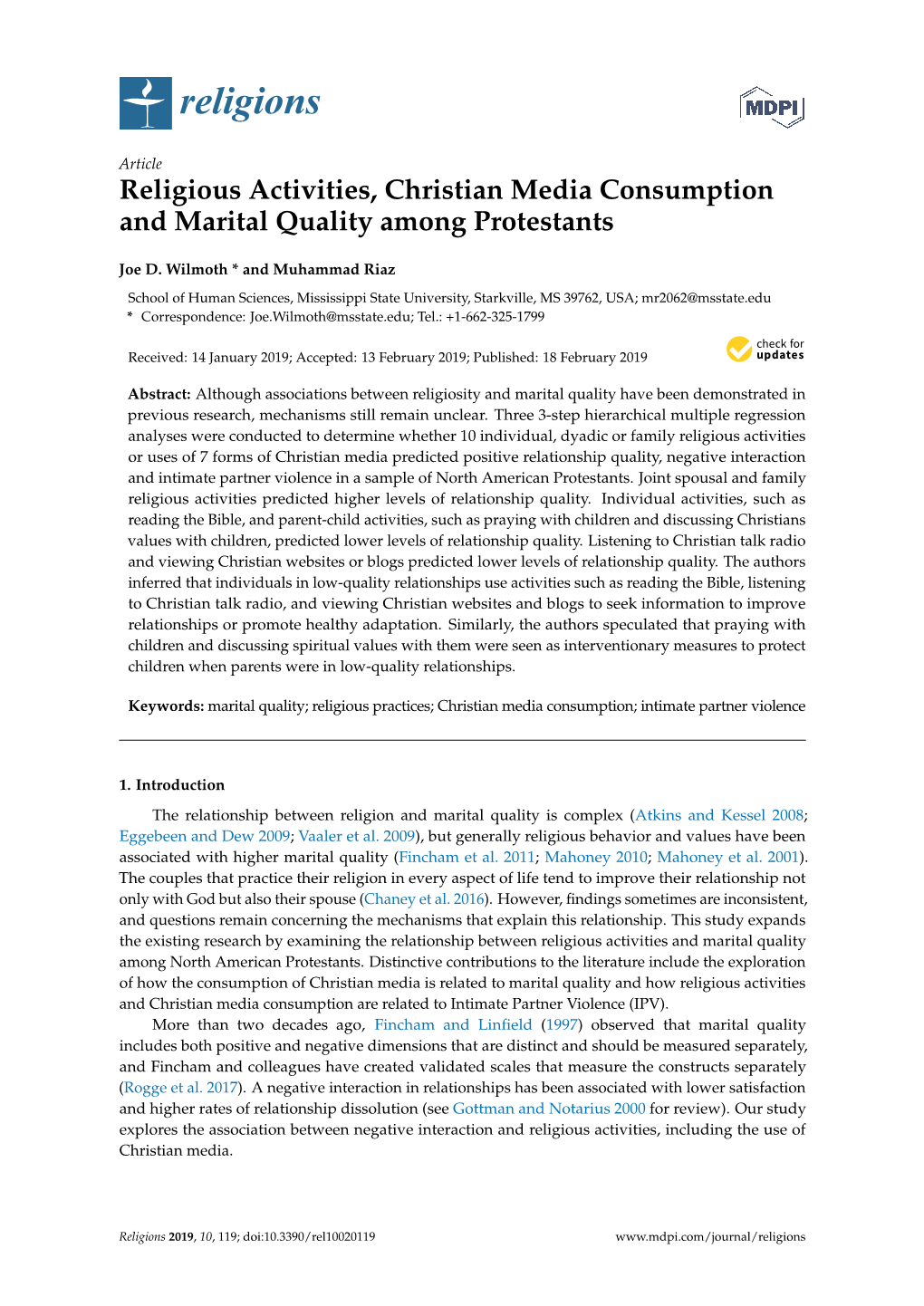 Religious Activities, Christian Media Consumption and Marital Quality Among Protestants