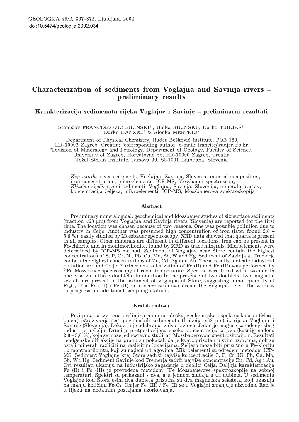 Characterization of Sediments from Voglajna and Savinja Rivers – Preliminary Results