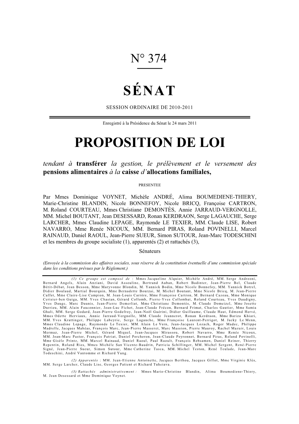 Sénat Proposition De