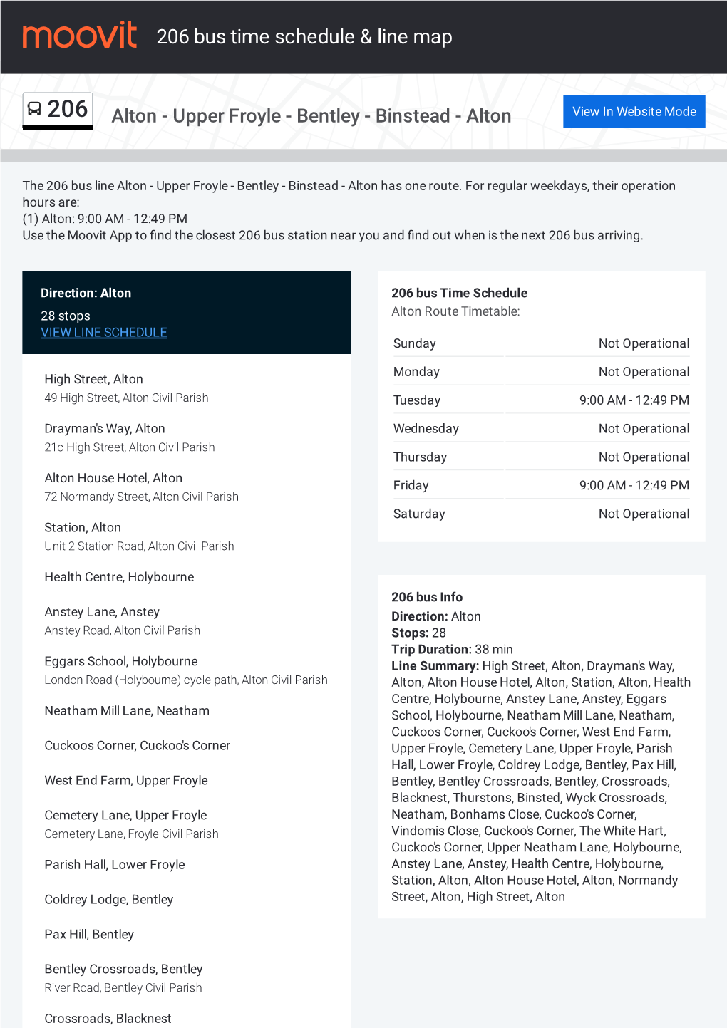 206 Bus Time Schedule & Line Route