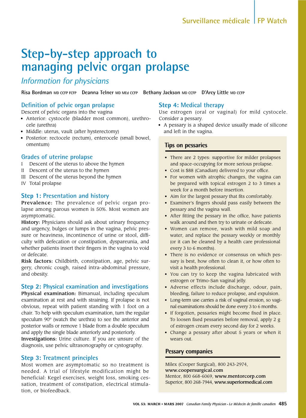 Step-By-Step Approach to Managing Pelvic Organ Prolapse Information for Physicians