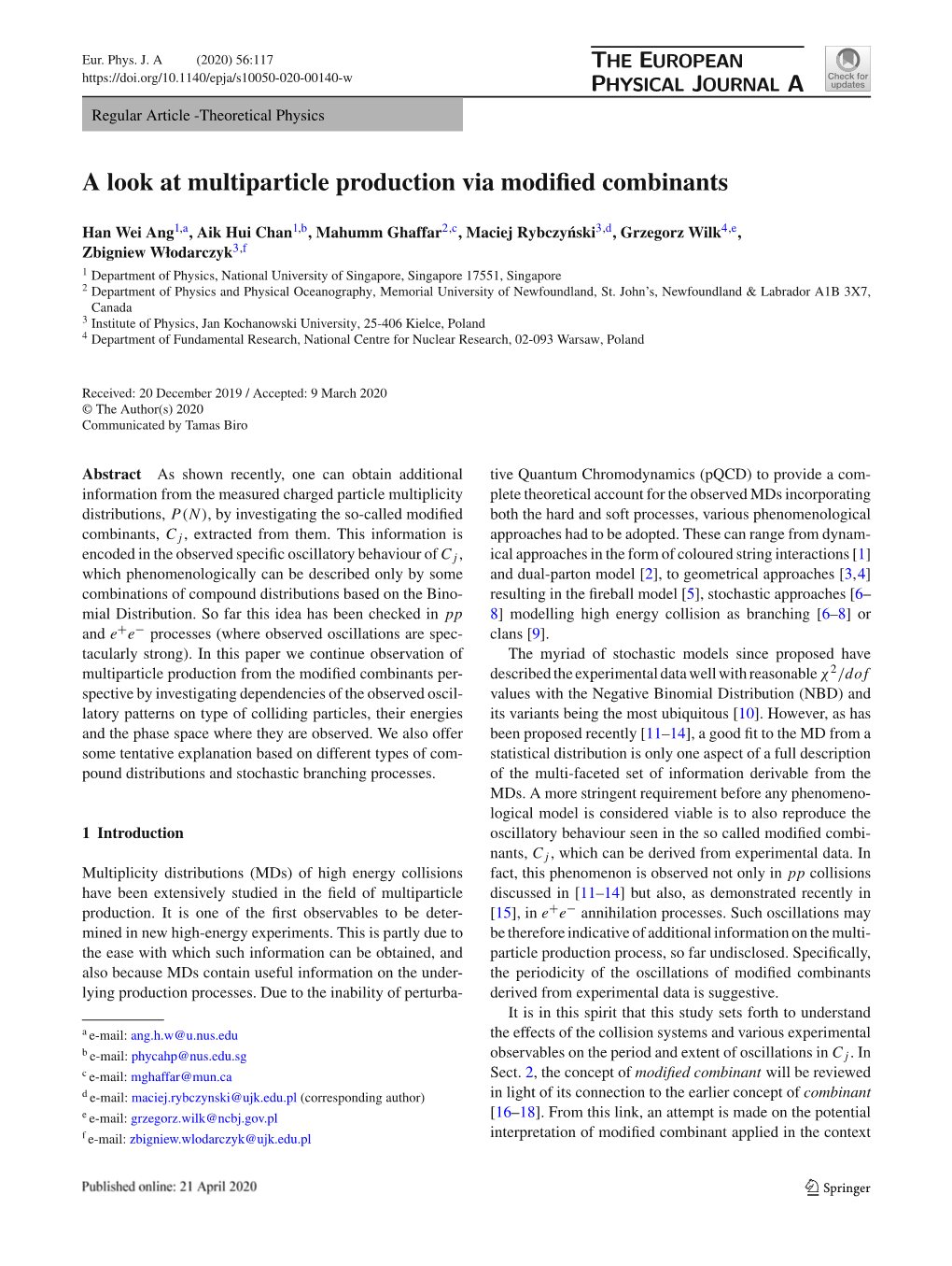 A Look at Multiparticle Production Via Modified Combinants