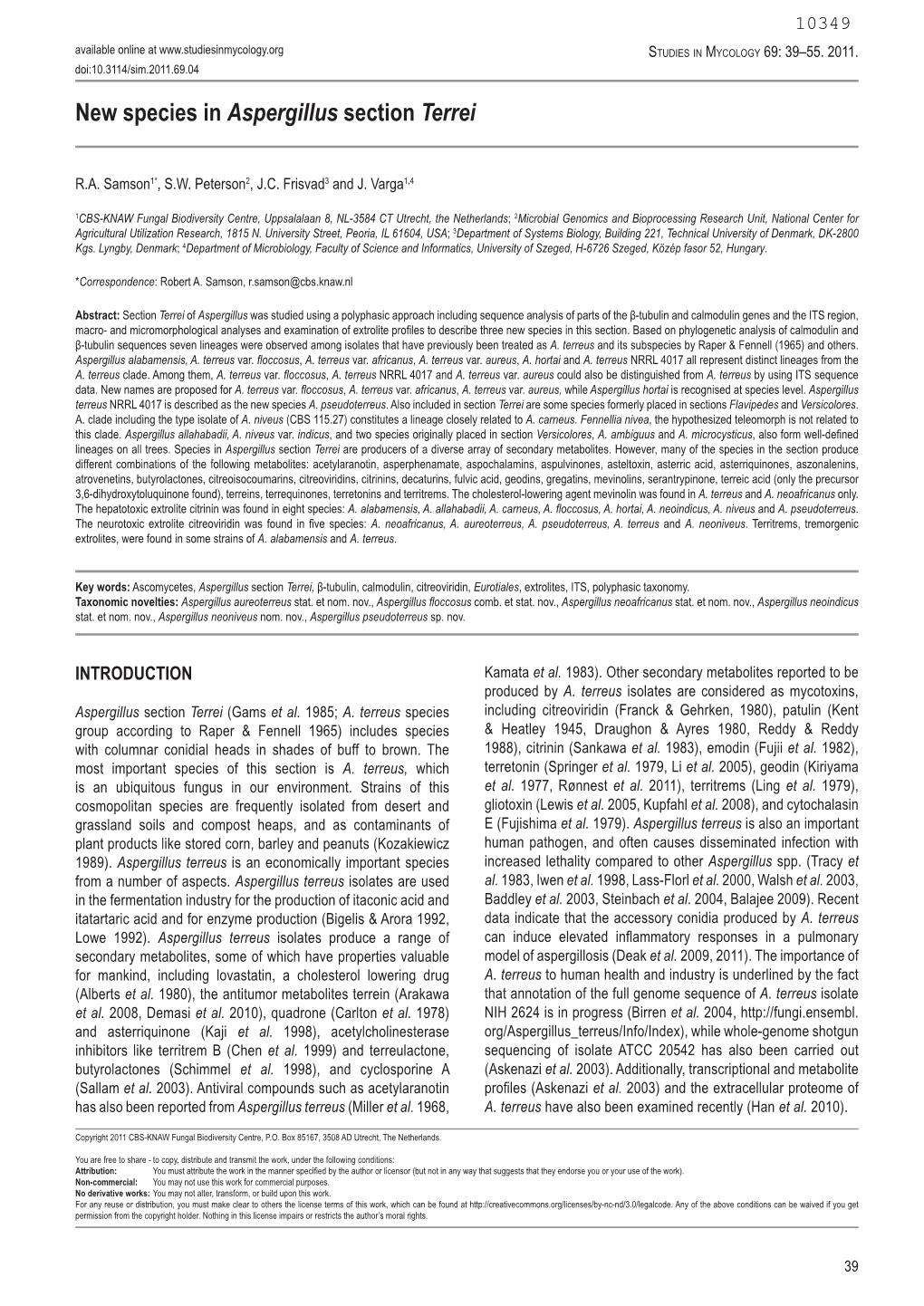 New Species in Aspergillus Section Terrei