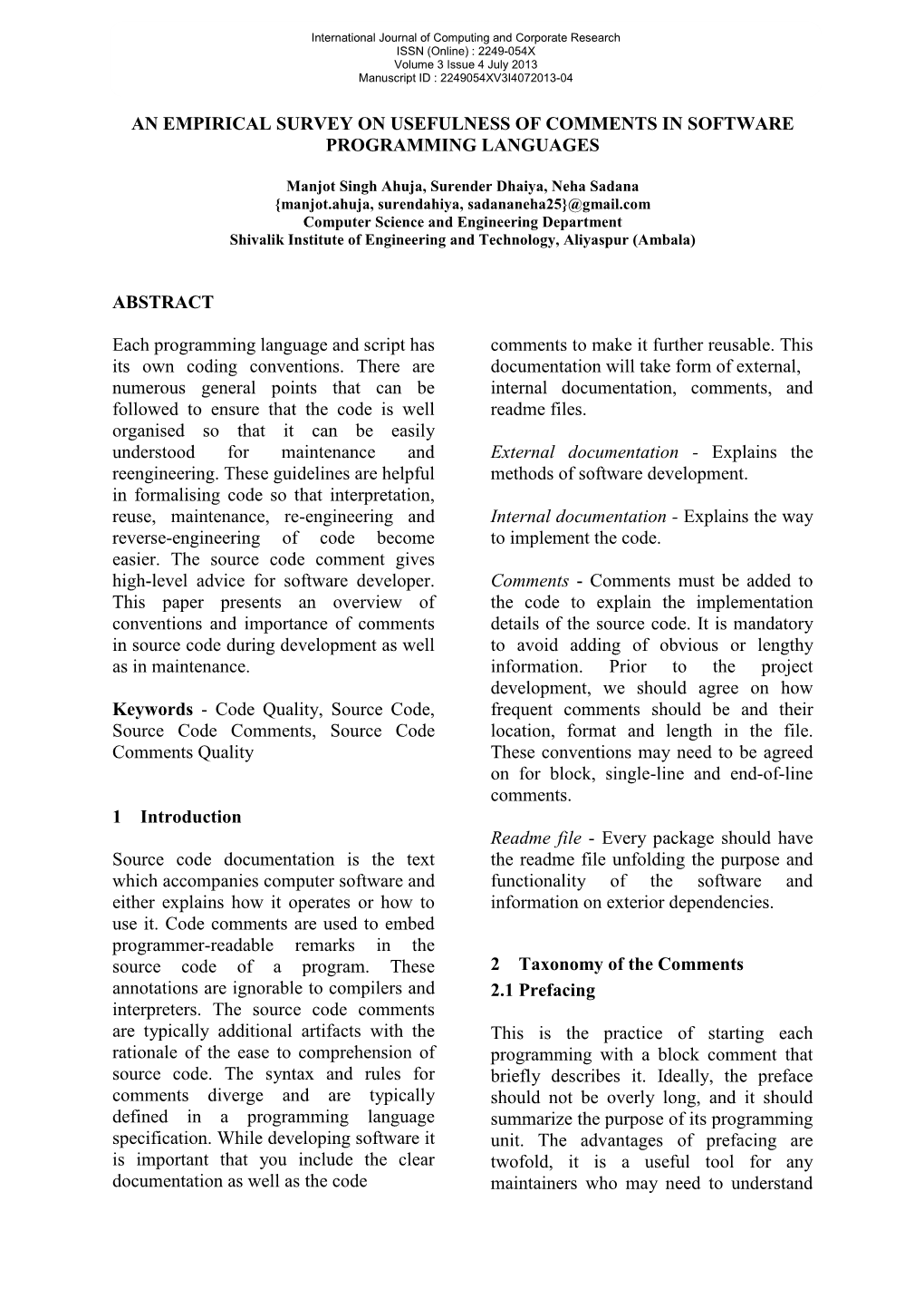 An Empirical Survey on Usefullness of Comments in Software Programming