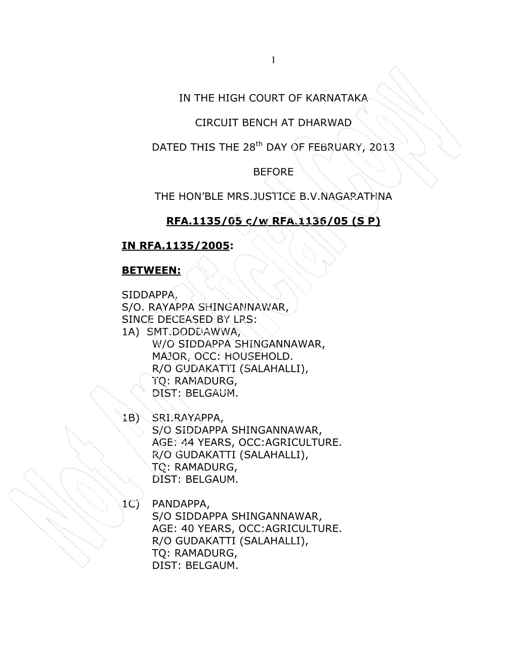 1 in the High Court of Karnataka Circuit Bench At