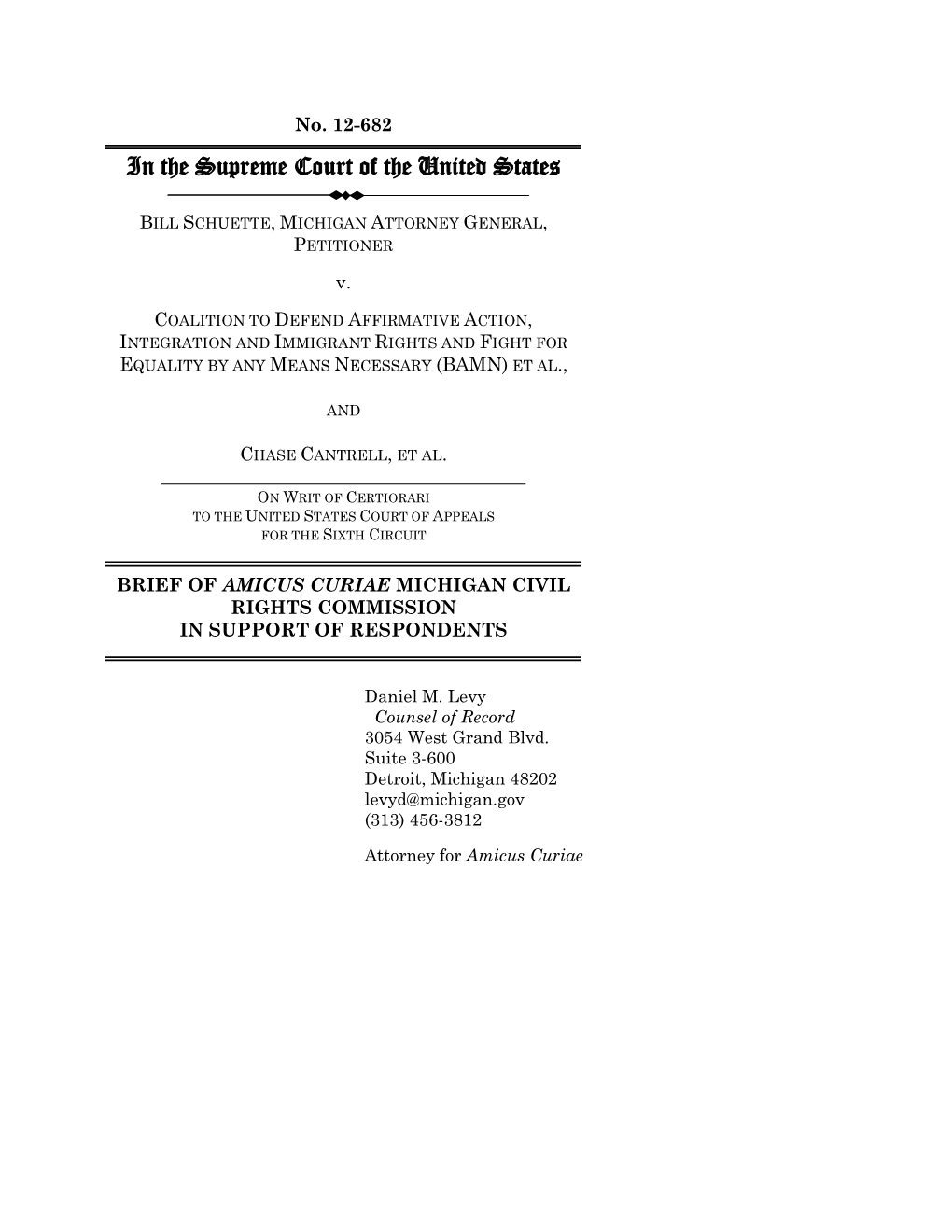 Amicus Curiae Michigan Civil Rights Commission in Support of Respondents