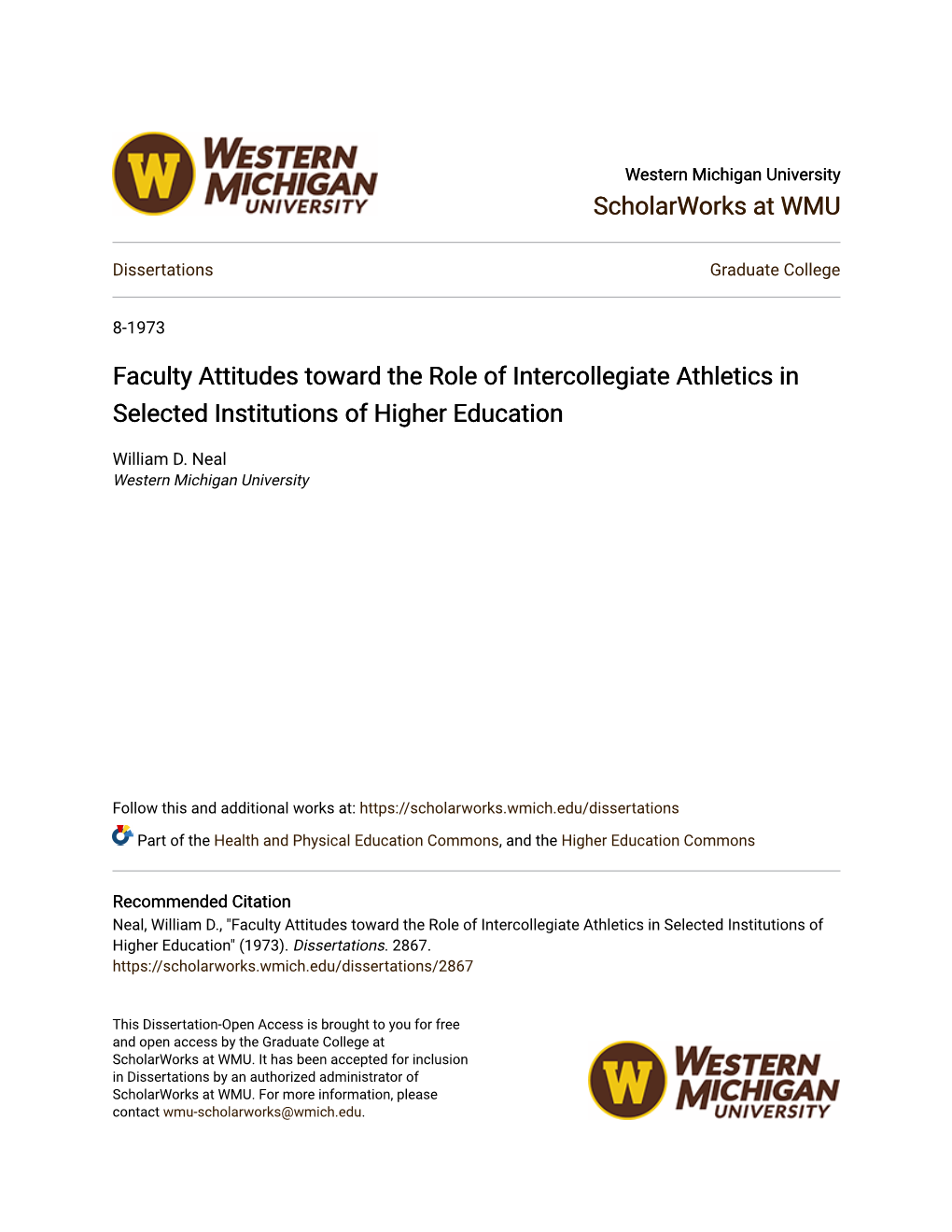 Faculty Attitudes Toward the Role of Intercollegiate Athletics in Selected Institutions of Higher Education