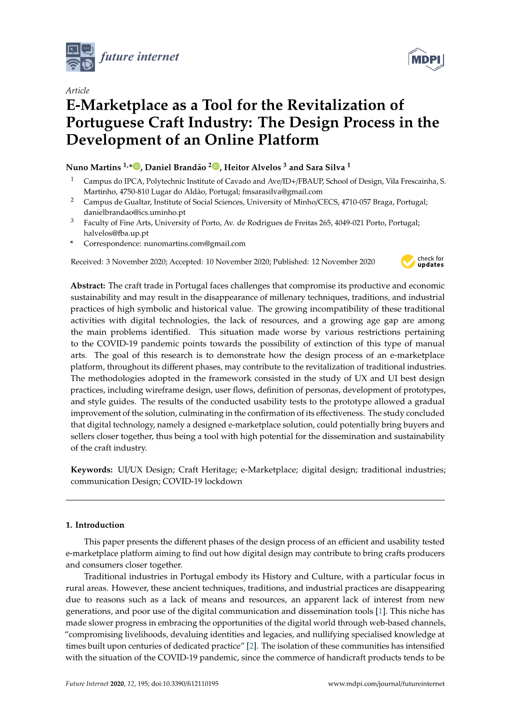 E-Marketplace As a Tool for the Revitalization of Portuguese Craft Industry: the Design Process in the Development of an Online Platform