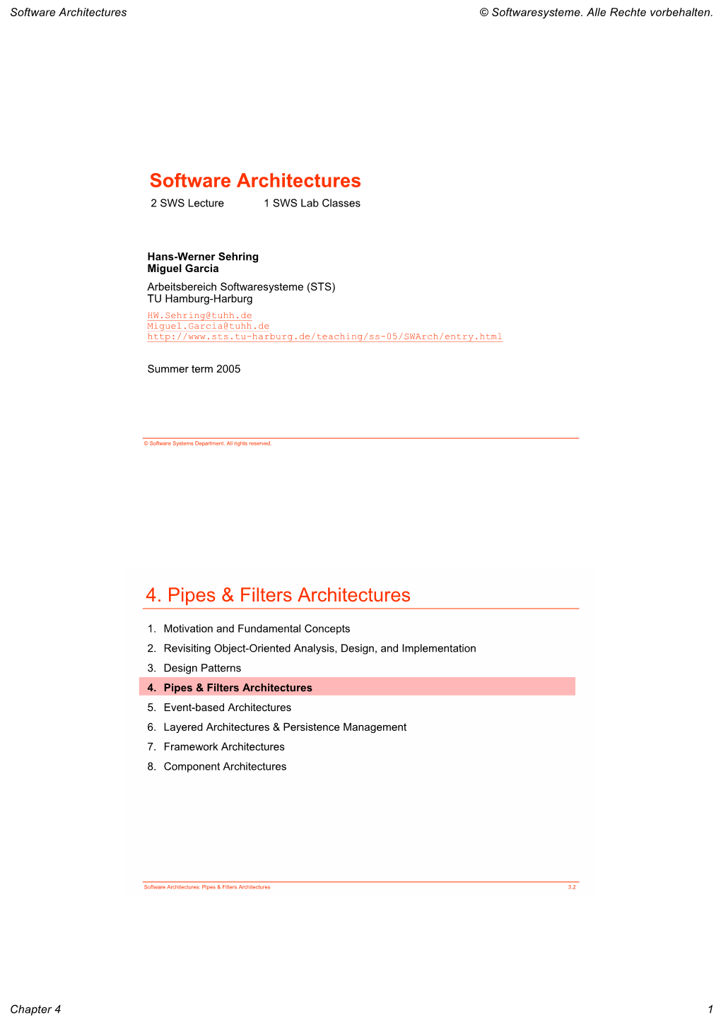 Software Architectures 4. Pipes & Filters Architectures