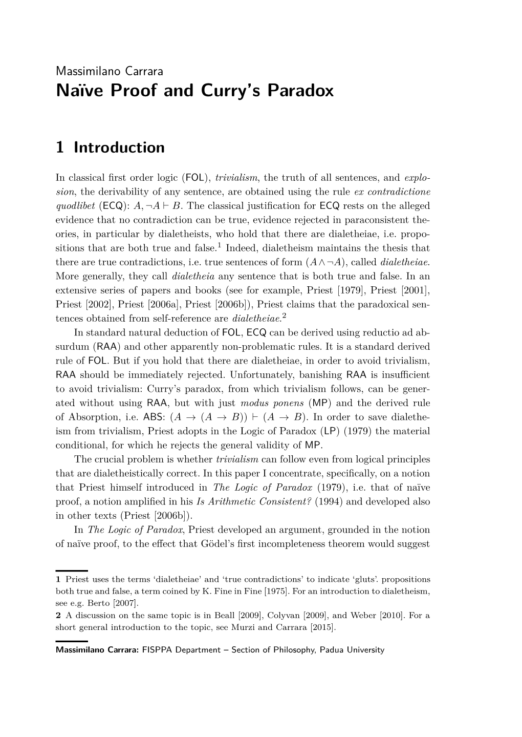 Naïve Proof and Curry's Paradox