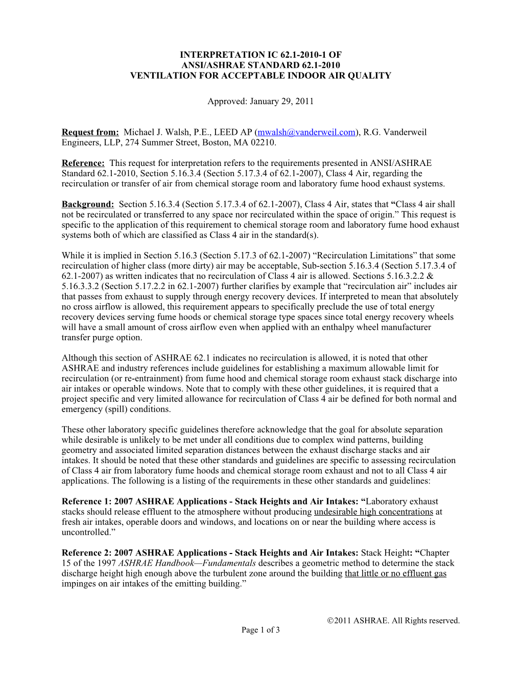 Interpretation Ic 62.1-2010-1 of Ansi/Ashrae Standard 62.1-2010 Ventilation for Acceptable Indoor Air Quality