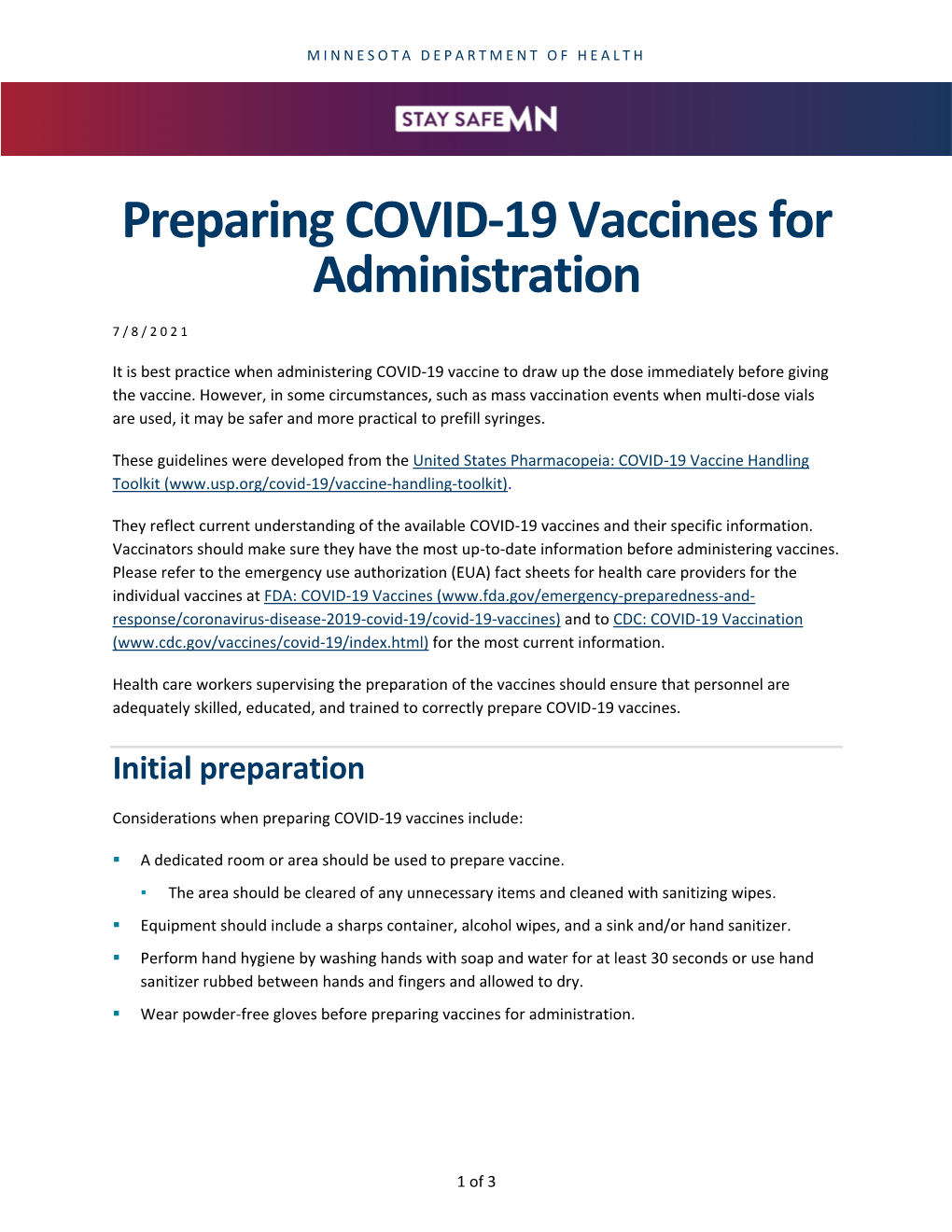 Preparing COVID-19 Vaccines for Administration